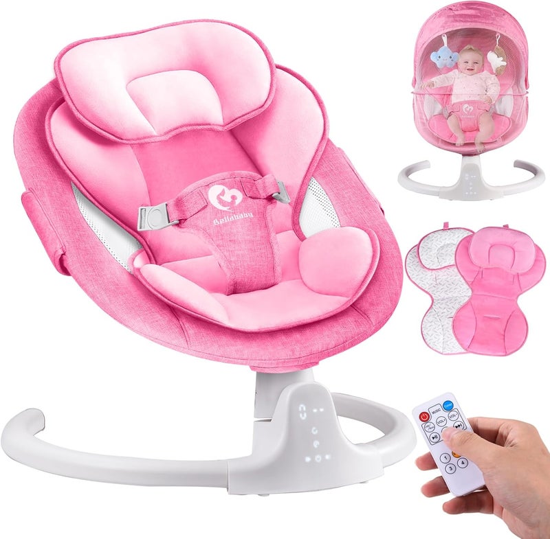 Bellababy Bluetooth Baby Swing for Infants, Compact & Portable Baby Swing for Girl, 3 Seat Positions, 5 Swing Speed, 10 Music, Remote Control, USB Plug-in Power, Reversible Cushion for All Seasons - Image 1